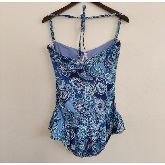 Ralph Lauren Blue Paisley Underwire One Piece Swimsuit Size 16 Captiva Bandeau - Picture 3 of 11